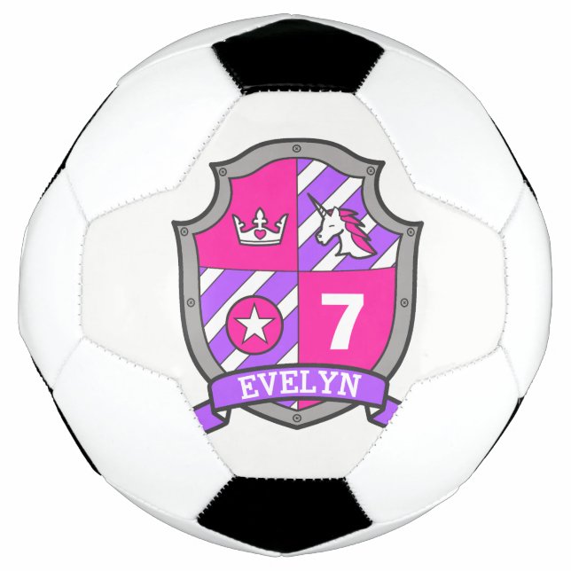 Personalized name age girls soccer football shield soccer ball (Front)