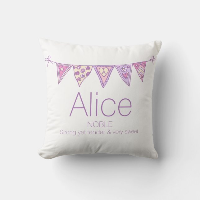 Personalized name Alice bunting pink purple custom Throw Pillow (Front)