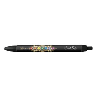 Personalized name Aligned Gold Chakra Black Ink Pen