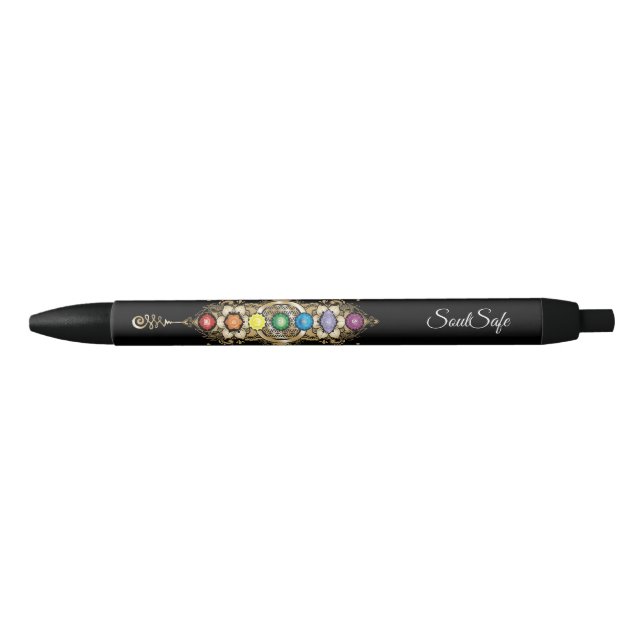 Personalized name Aligned Gold Chakra Black Ink Pen (Front)