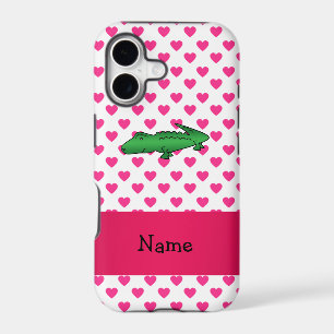 Personalized name alligator pink hearts polka dots