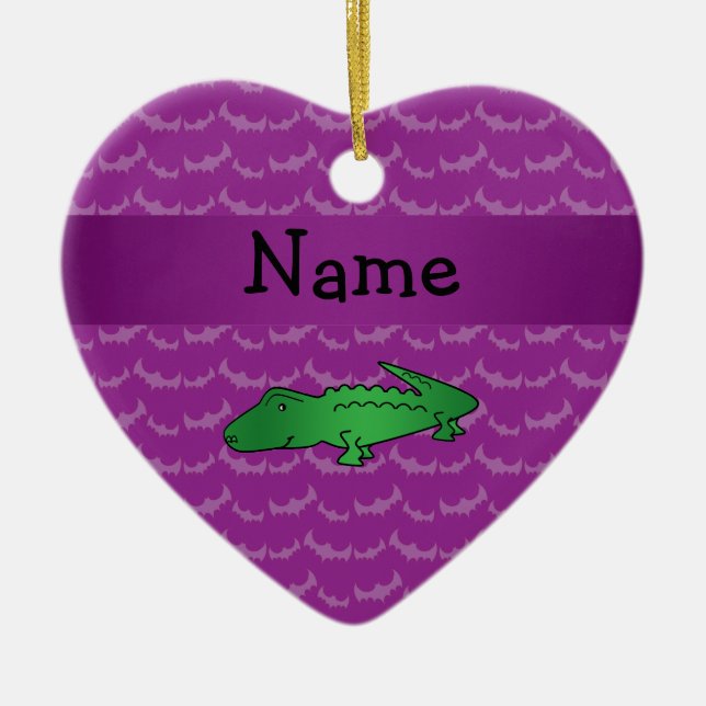 Personalized name alligator purple bats ceramic ornament (Front)
