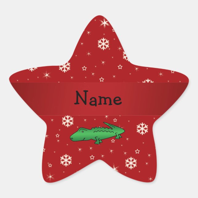 Personalized name alligator red snowflakes star sticker (Front)