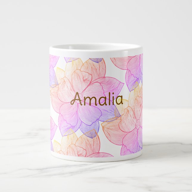 Personalized Name Amalia "Sunset Bloom" Jumbo Large Coffee Mug (Front)