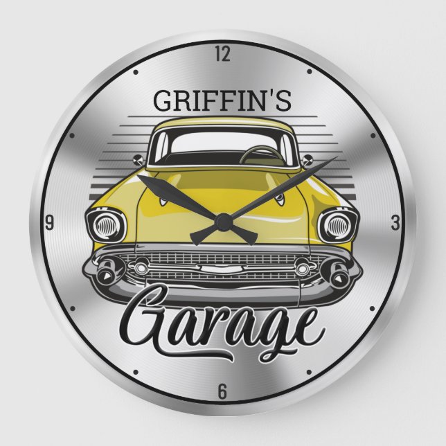 Personalized NAME American Classic Car Garage Large Clock (Front)