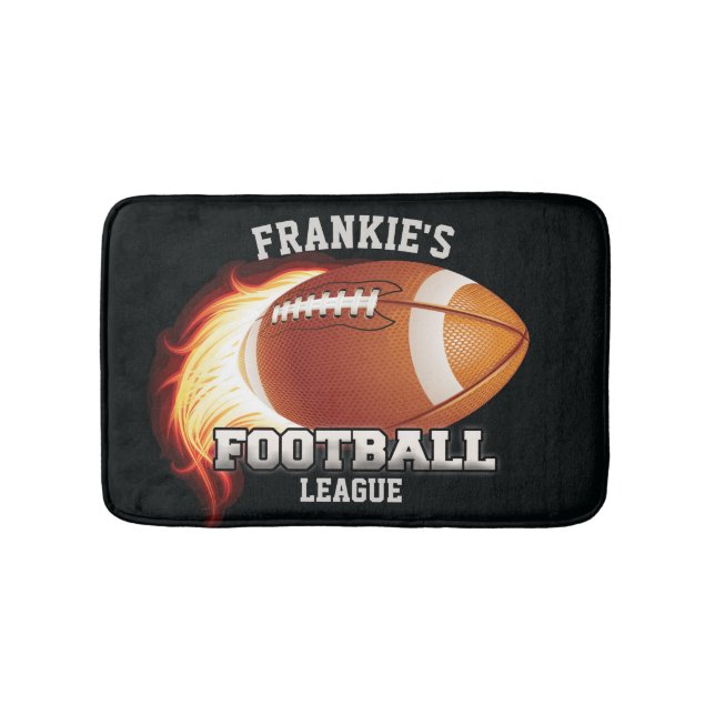 Personalized NAME American Football Flames Sports Bath Mat (Front)