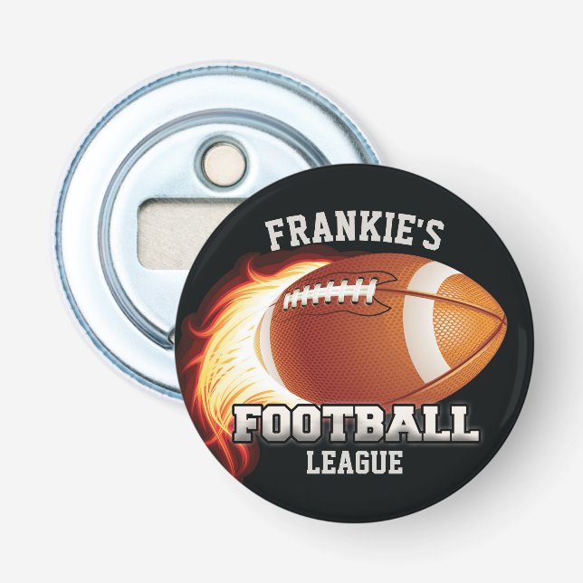 Personalized NAME American Football Flames Sports Bottle Opener (Front)
