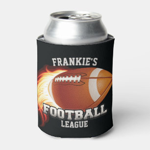 Personalized NAME American Football Flames Sports Can Cooler