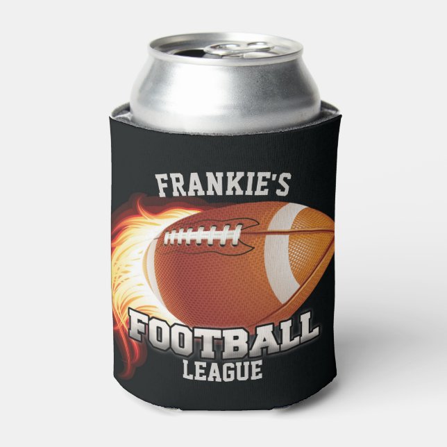 Personalized NAME American Football Flames Sports Can Cooler (Can Front)