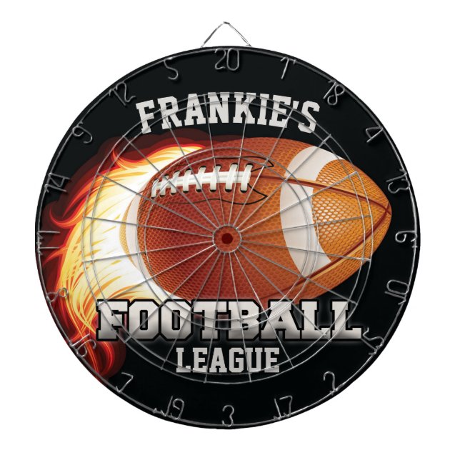 Personalized NAME American Football Flames Sports Dartboard (Front)