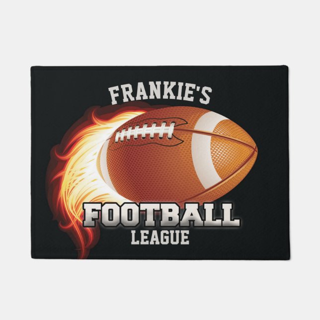 Personalized NAME American Football Flames Sports Doormat (Front)