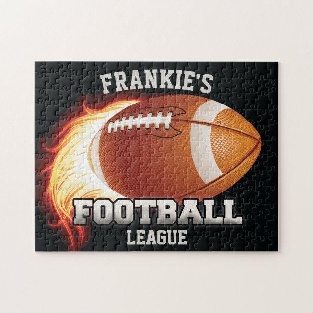 Personalized NAME American Football Flames Sports Jigsaw Puzzle (Horizontal)