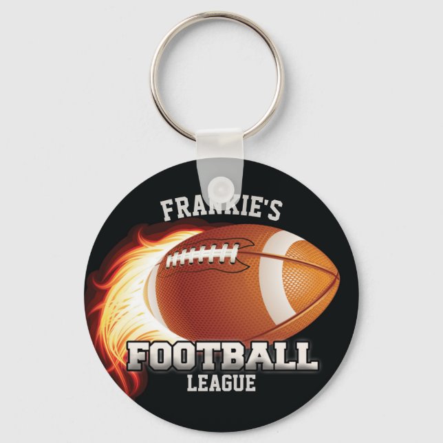 Personalized NAME American Football Flames Sports Keychain (Front)