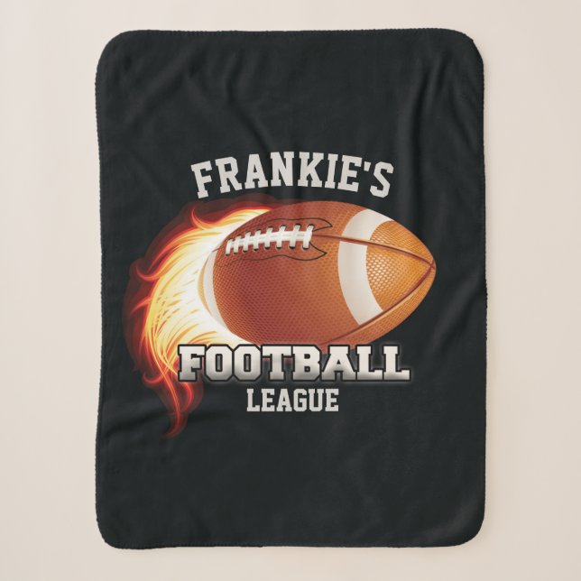 Personalized NAME American Football Flames Sports Sherpa Blanket (Front)