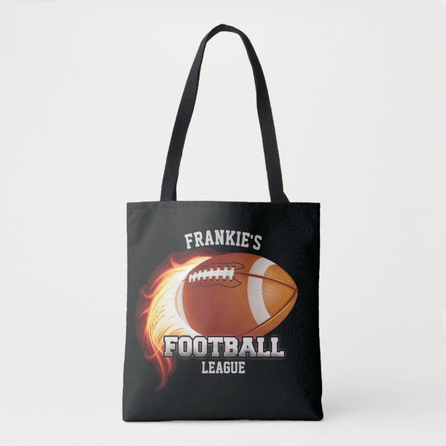 Personalized NAME American Football Flames Sports Tote Bag (Front)