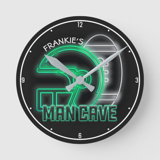 Personalized NAME American Football Team Man Cave Round Clock (Front)