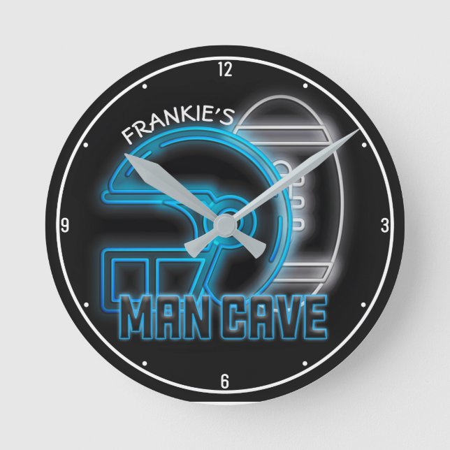 Personalized NAME American Football Team Man Cave Round Clock (Front)