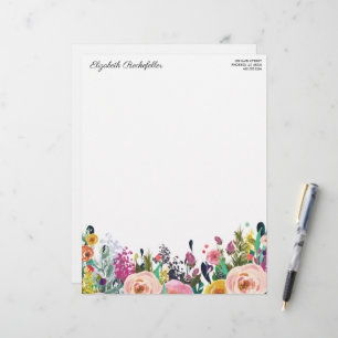 Personalized Name and Address Bright Floral Blooms Letterhead