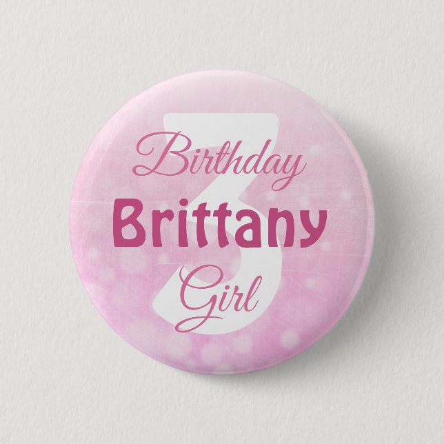 Personalized Name and Age Birthday Girl Button (Front)