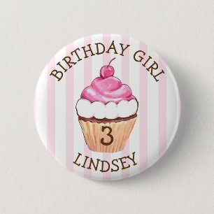 Personalized Name and Age Birthday Girl Cupcake 2 Inch Round Button