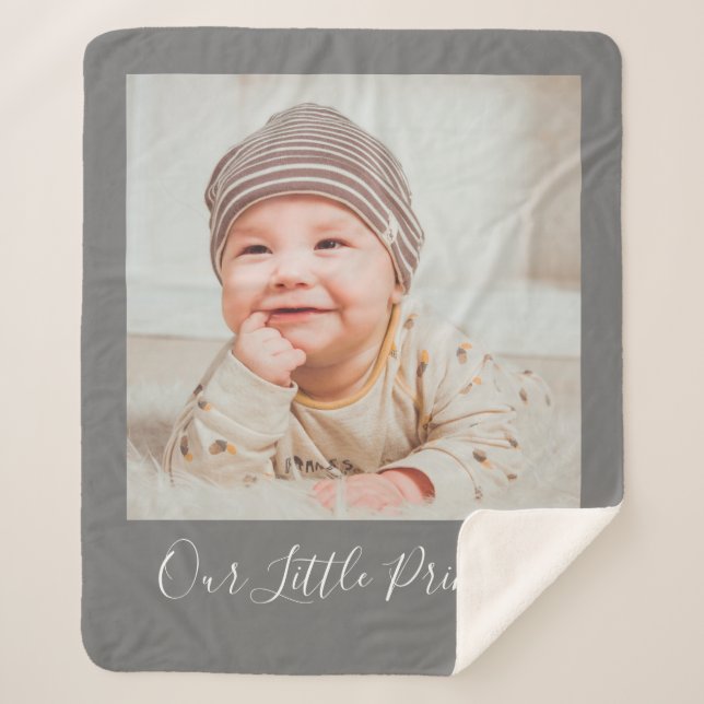 Personalized Name And Custom Photo Grey Sherpa Blanket (Front)