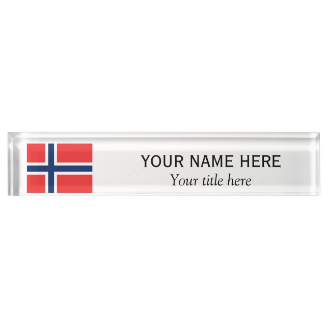 Personalized name and custom title Norwegian flag Nameplate (Front)