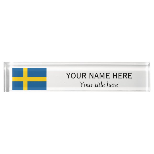 Personalized name and custom title Swedish flag Nameplate (Front)