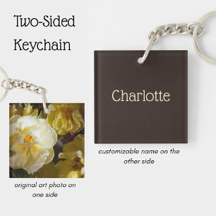 Personalized name and Flower Photo Keychain