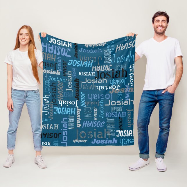 Personalized name and full name blue grey text  fleece blanket (In Situ)
