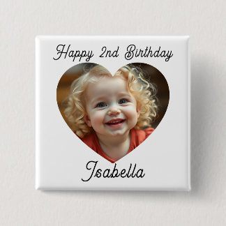 Personalized Name and Heart Photo Birthday 2 Inch Square Button