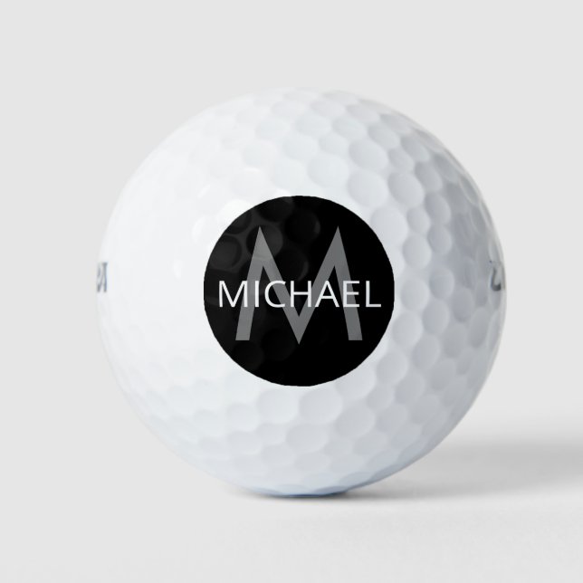 Personalized Name and Initial Monogram Black Grey Golf Balls (Front)