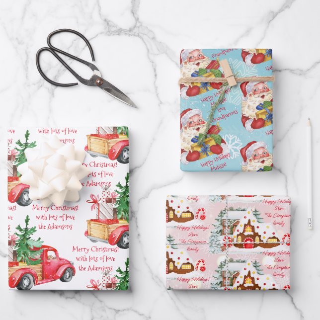 Personalized name and message Christmas custom Wrapping Paper Sheet (Front)