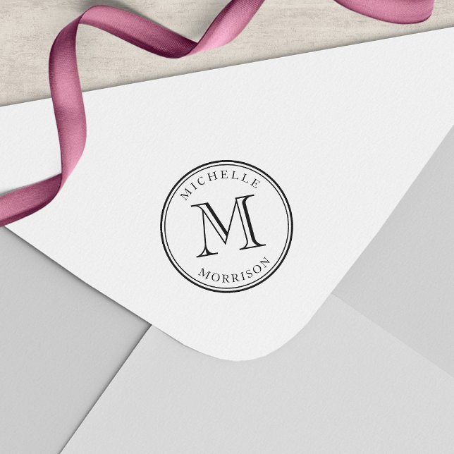 Personalized Name and Monogram Round Border Self-inking Stamp (Creator Uploaded)