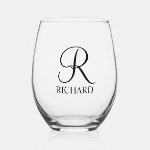 Personalized Name and Monogram Stemless Wine Glass