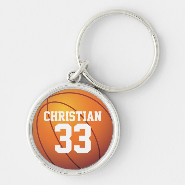 Personalized Name and Number Basketball Keychain (Front)