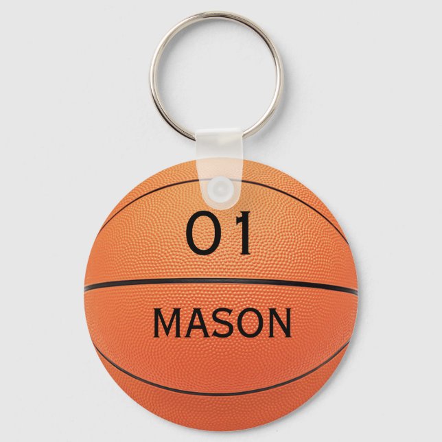 Personalized Name and Number Basketball Sports Keychain (Front)