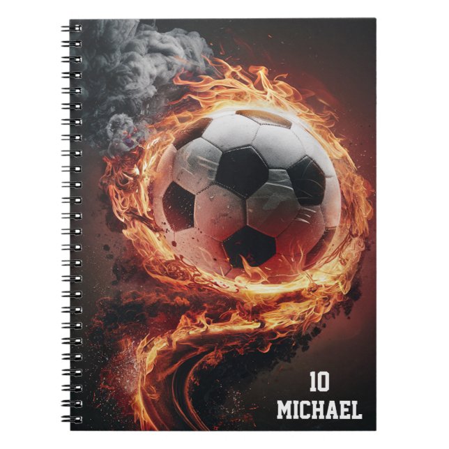 Personalized Name And Number Soccer Ball Football  Notebook (Front)