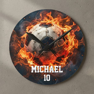 Personalized Name And Number Soccer Ball Football Round Clock