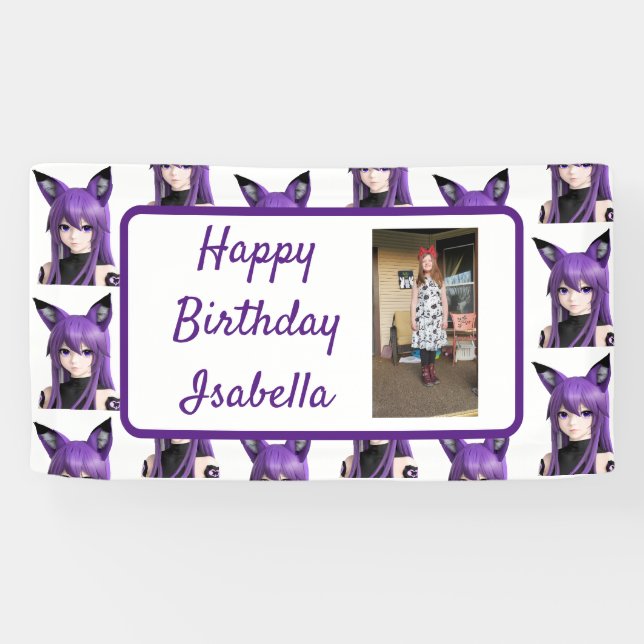 Personalized Name and Photo Anime Birthday Banner (Horizontal)