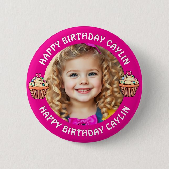 Personalized Name and Photo Birthday   2 Inch Round Button (Front)