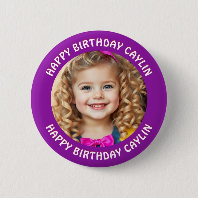 Personalized Name and Photo Birthday   2 Inch Round Button (Front)