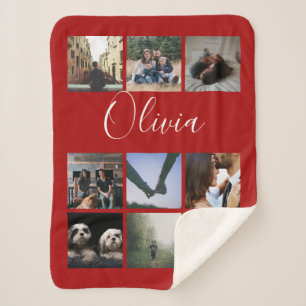 Personalized name and photo collage typography sherpa blanket