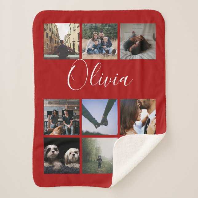 Personalized name and photo collage typography sherpa blanket (Front)
