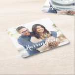 Personalized Name and Photo Square Paper Coaster<br><div class="desc">Personalize this Paper Coaster set with your favourite photo and your name centred near the bottom in a white script. If the text gets lost on your photo, click customize to make the text lighter, darker, or delete it for just the photo background. When you click customize, you can also...</div>