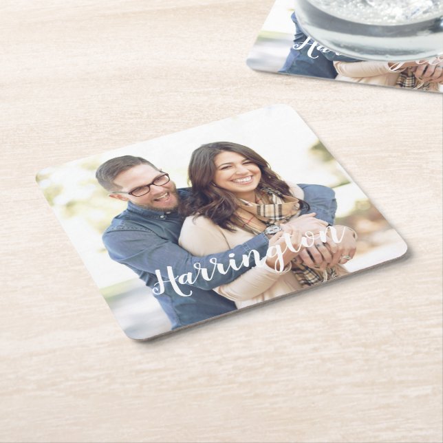 Personalized Name and Photo Square Paper Coaster (Angled)