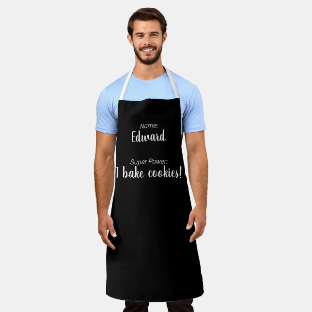 Personalized Name And Super Power Black and White Apron (Worn)