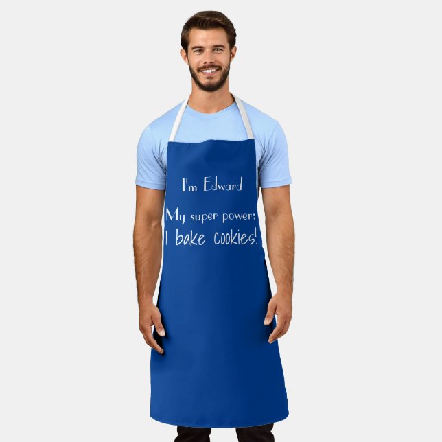 Personalized Name And Super Power Blue Apron (Worn)