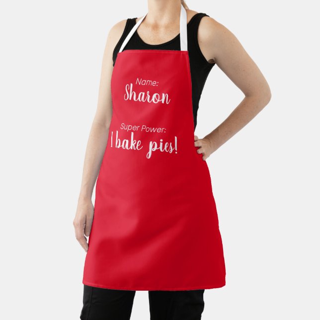 Personalized Name And Super Power Pies Red Apron (Insitu)