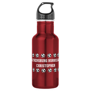 Personalized Name and Team, Soccer Balls, Red 532 Ml Water Bottle