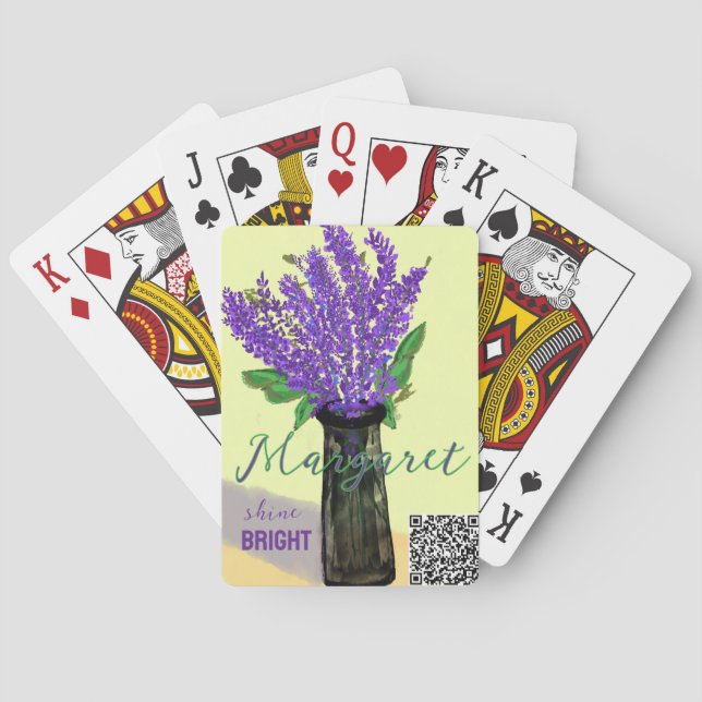 Personalized Name and Text Lavender Bouquet  Playing Cards (Back)